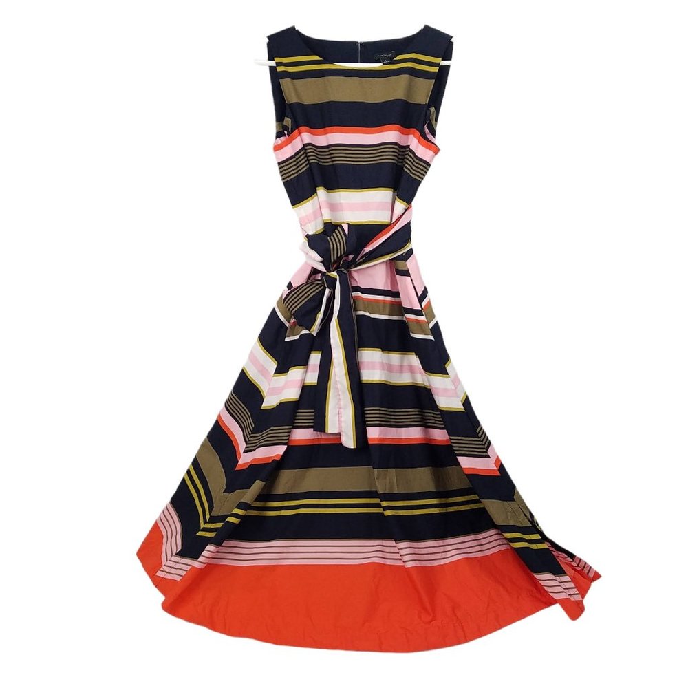 Ann Taylor Sz Small Colorblock Midi Dress Sleeveless Classy Hepburn Sash Waist
